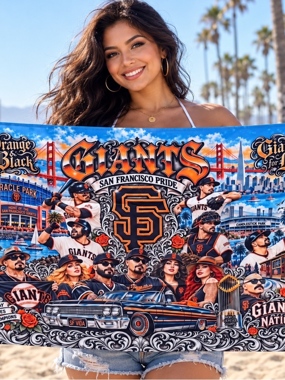 Beach Towel - Orange & Black Fan Design